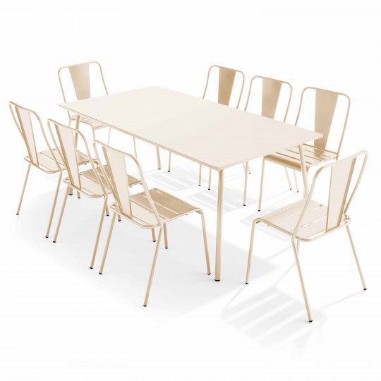 Table de terrasse en métal 180x90 cm et 8 chaises | Mobeventpro