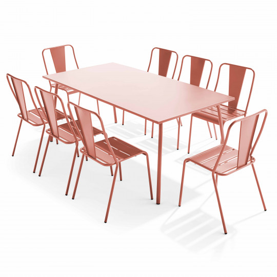 Table de terrasse en métal 180x90 cm et 8 chaises | Mobeventpro