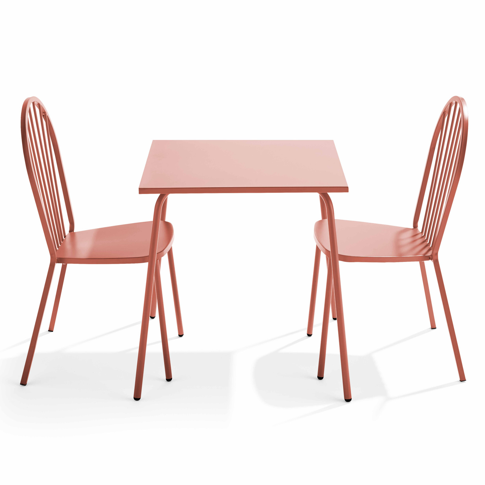 Ensemble table carrée 70 x 70 cm et 2 chaises en métal