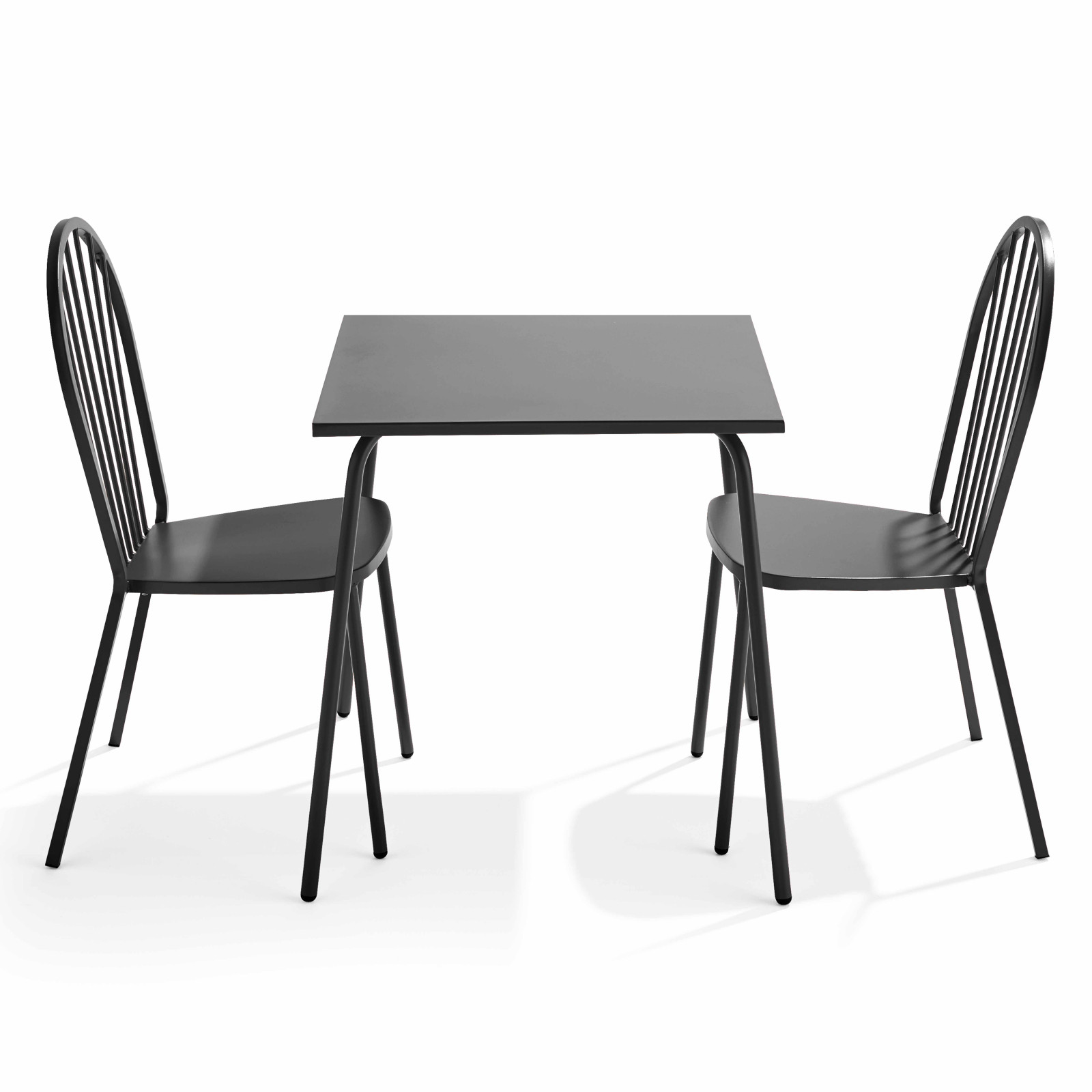Ensemble table carrée 70 x 70 cm et 2 chaises en métal