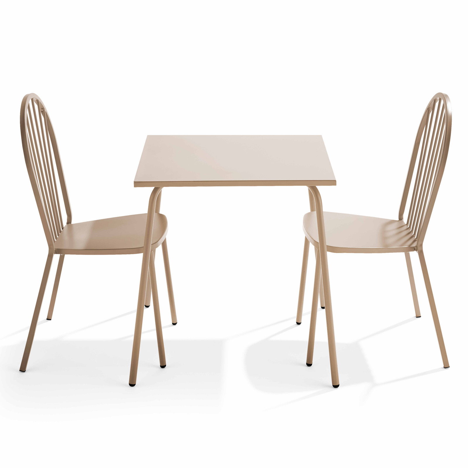 Ensemble table carrée 70 x 70 cm et 2 chaises en métal