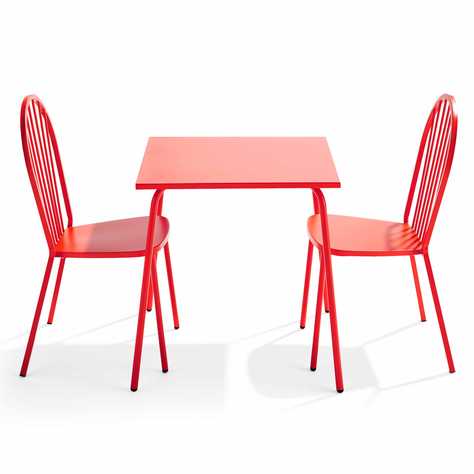 Ensemble table carrée 70 x 70 cm et 2 chaises en métal