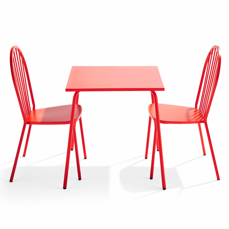 Ensemble table carrée 70 x 70 cm et 2 chaises en métal