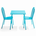 Ensemble table carrée 70 x 70 cm et 2 chaises en métal