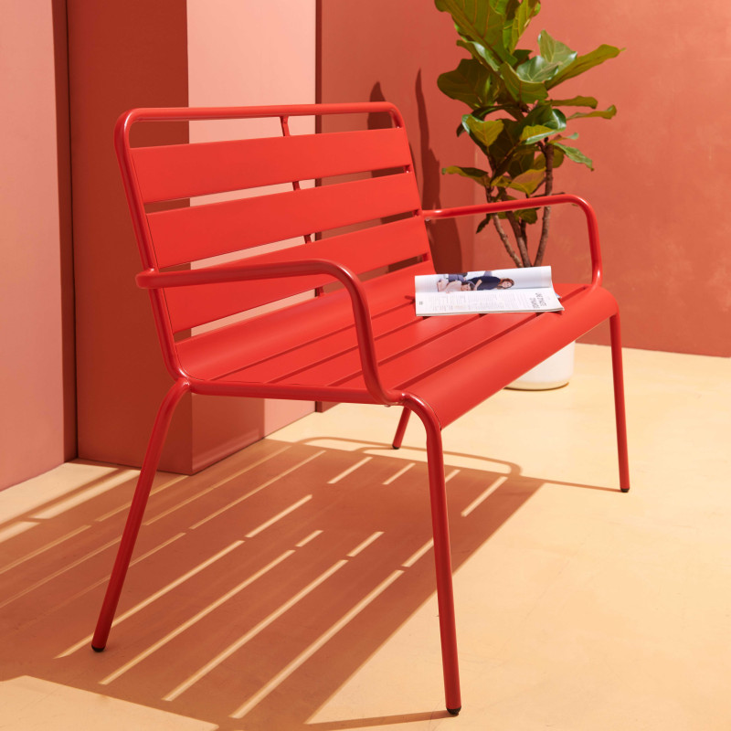 Banc avec dossier et accoudoirs en métal (4/6)