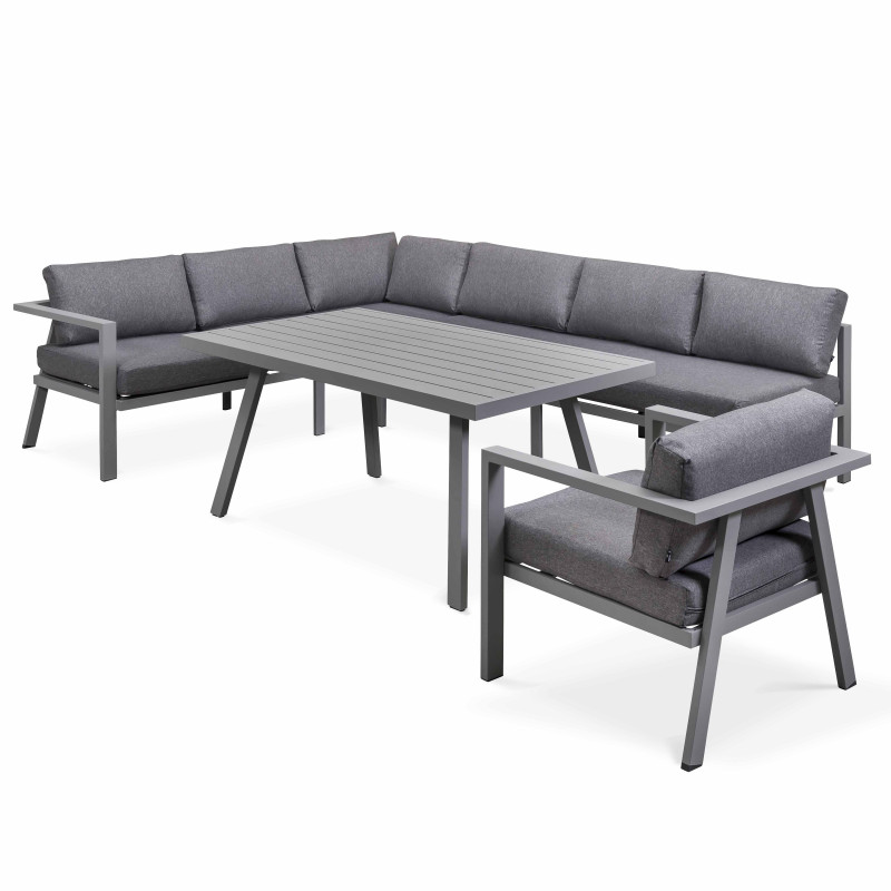 Salon de jardin bas en angle en aluminium - 8 places