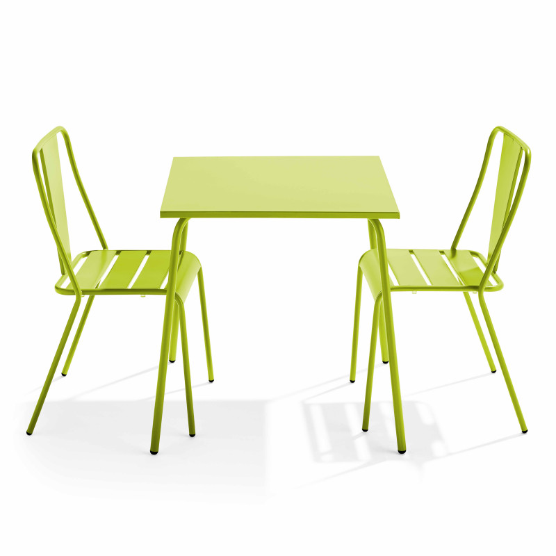 Table de jardin carrée et 2 chaises en acier thermolaqué