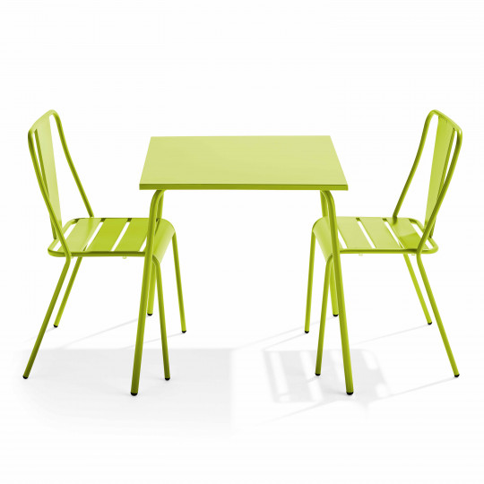 Table de jardin carrée et 2 chaises en acier thermolaqué