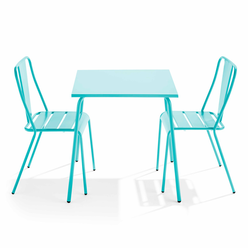 Table de jardin carrée et 2 chaises en acier thermolaqué