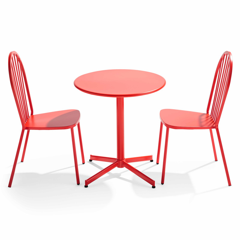 Ensemble table bistrot inclinable Ø70cm et 2 chaises en métal