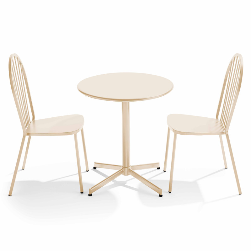 Ensemble table bistrot inclinable Ø70cm et 2 chaises en métal