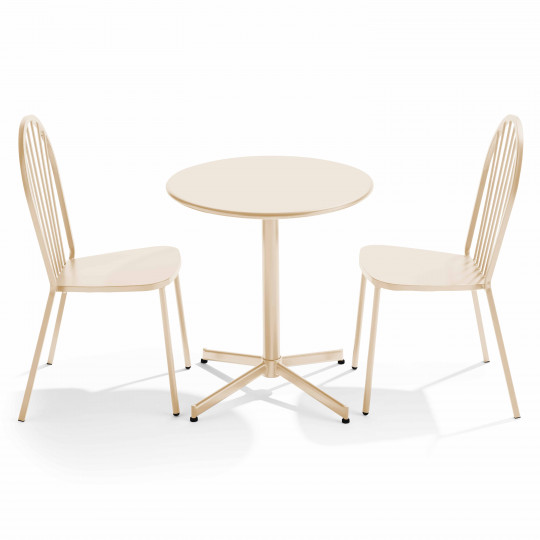 Table de terrasse bistrot ronde inclinable en métal Ø70 cm et 2 chaises | Mobeventpro