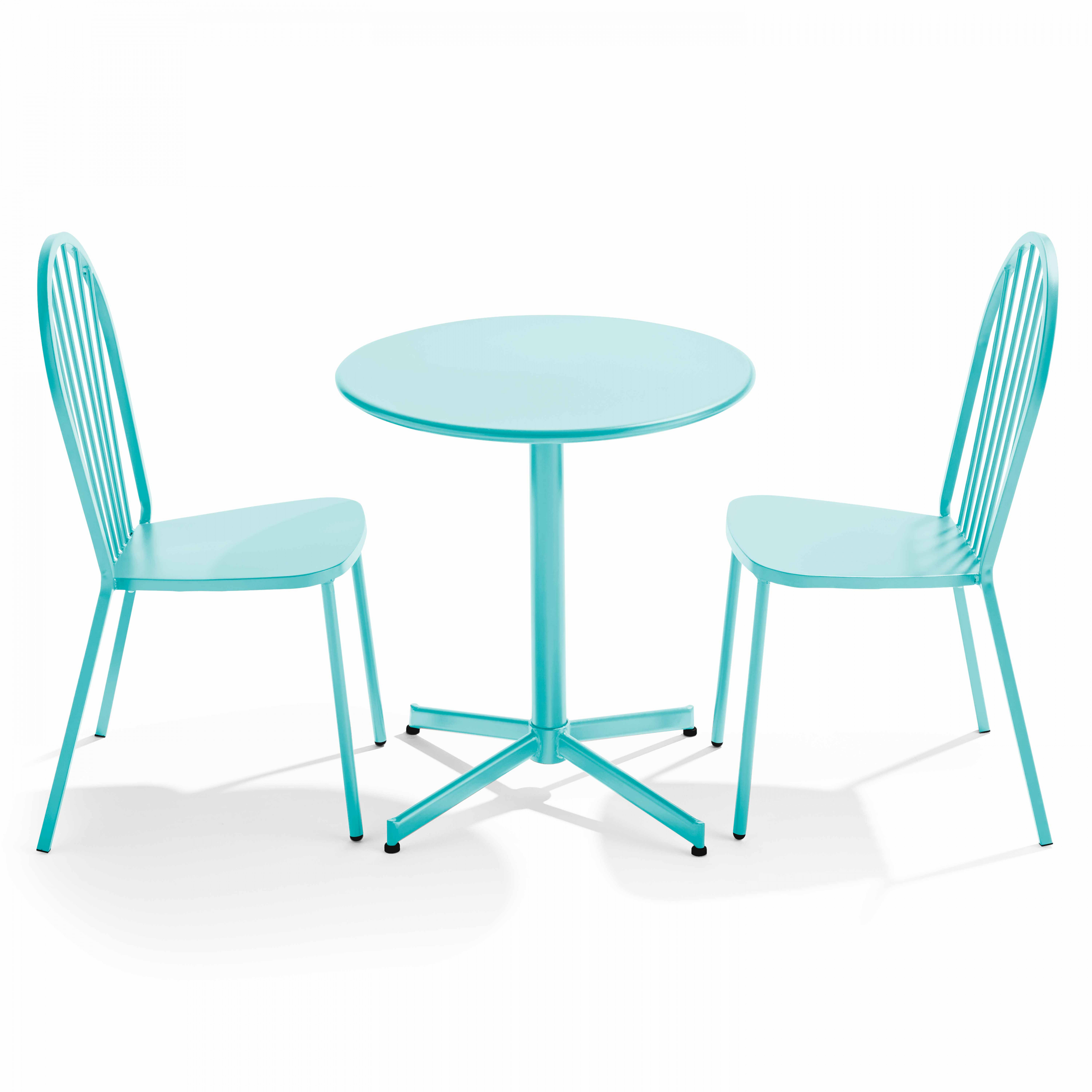 Table de terrasse bistrot ronde inclinable en métal Ø70 cm et 2 chaises
