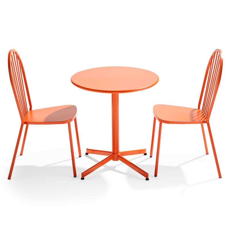Ensemble table bistrot inclinable Ø70cm et 2 chaises en métal