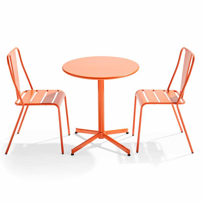 Ensemble table avec plateau rond inclinable et 2 chaises en métal
