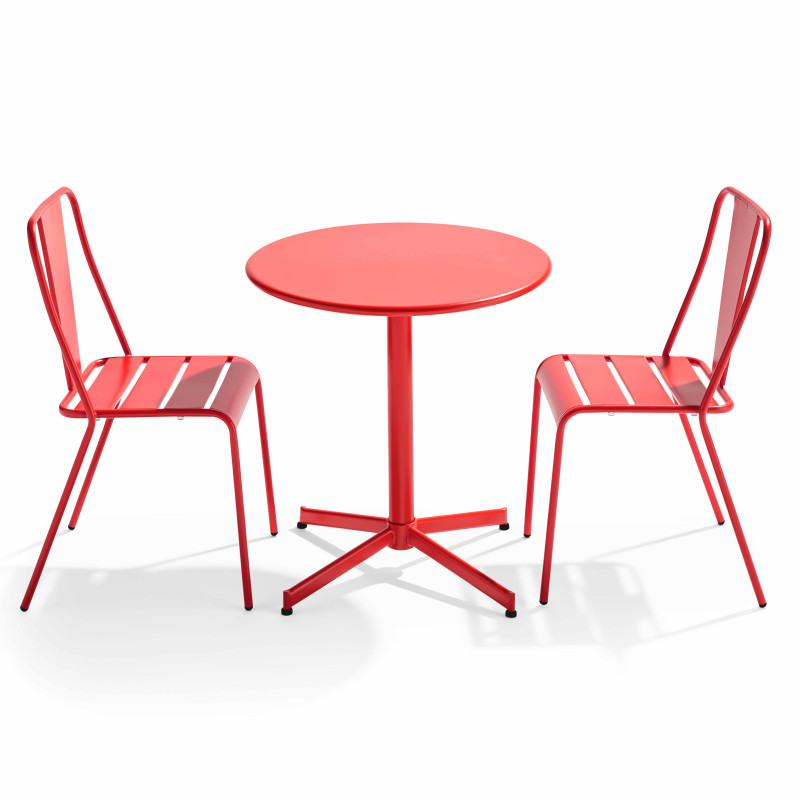 Ensemble table avec plateau rond inclinable et 2 chaises en métal