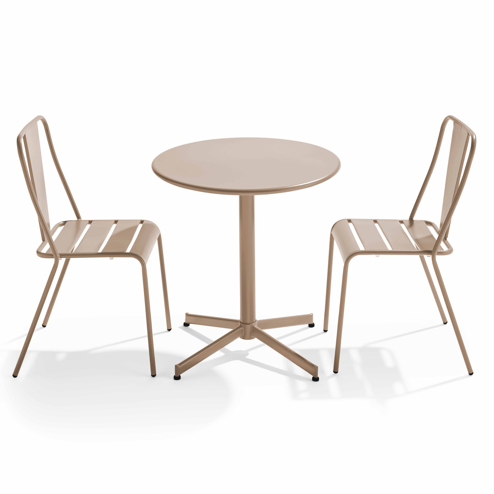 Ensemble table avec plateau rond inclinable et 2 chaises en métal