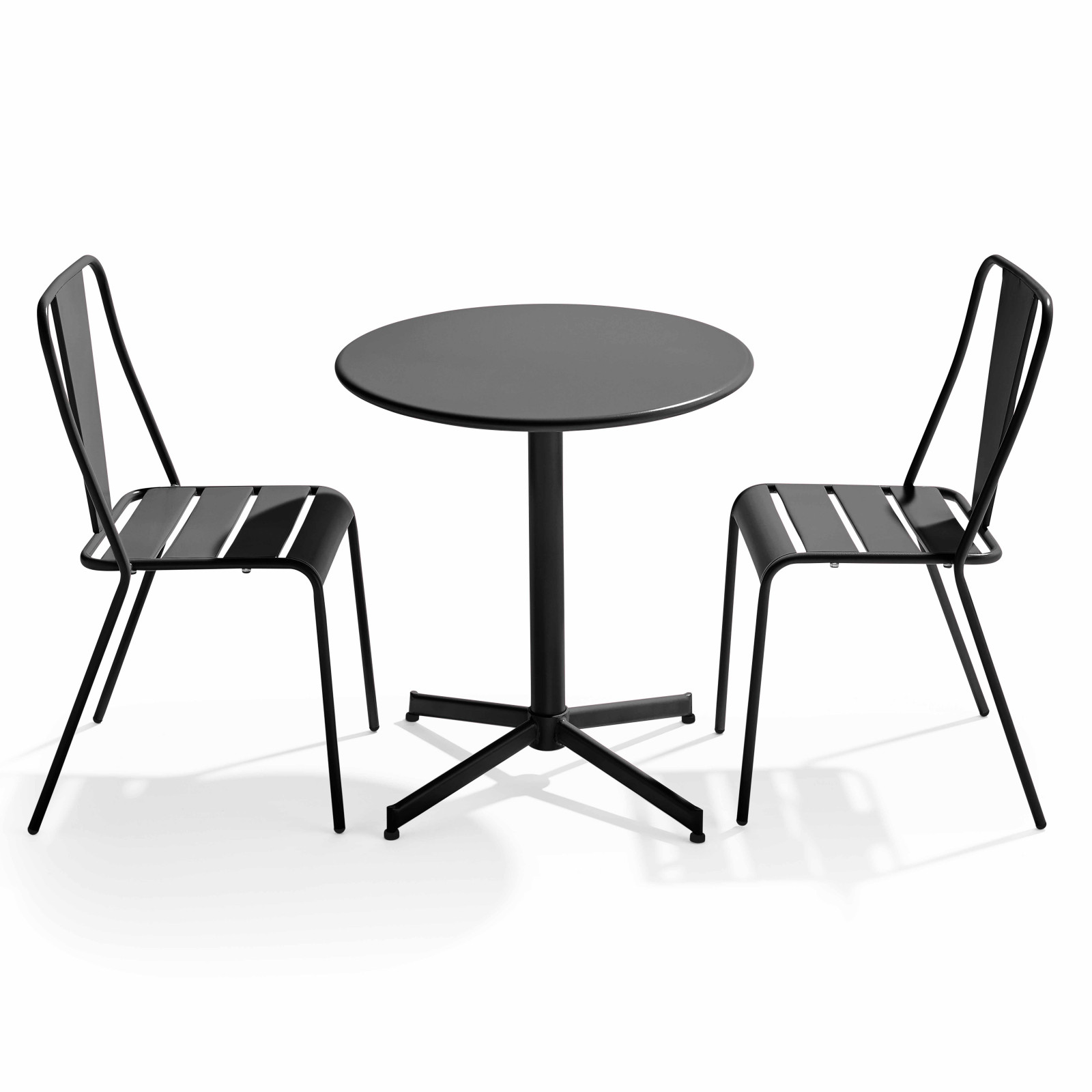 Ensemble table avec plateau rond inclinable et 2 chaises en métal