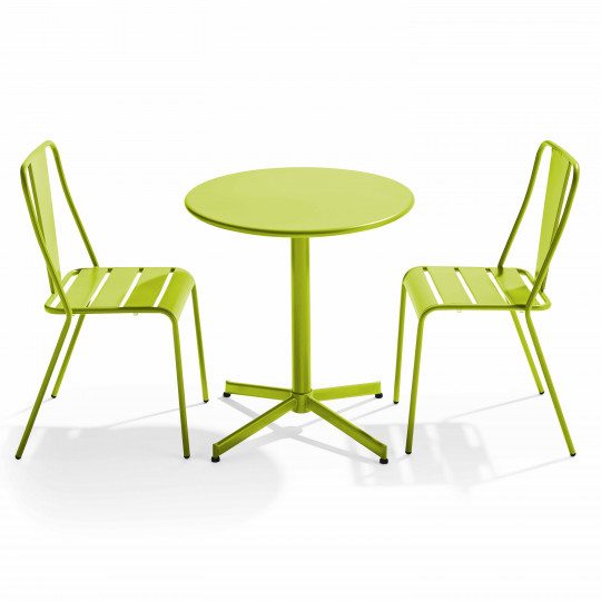 Ensemble table avec plateau rond inclinable et 2 chaises en métal
