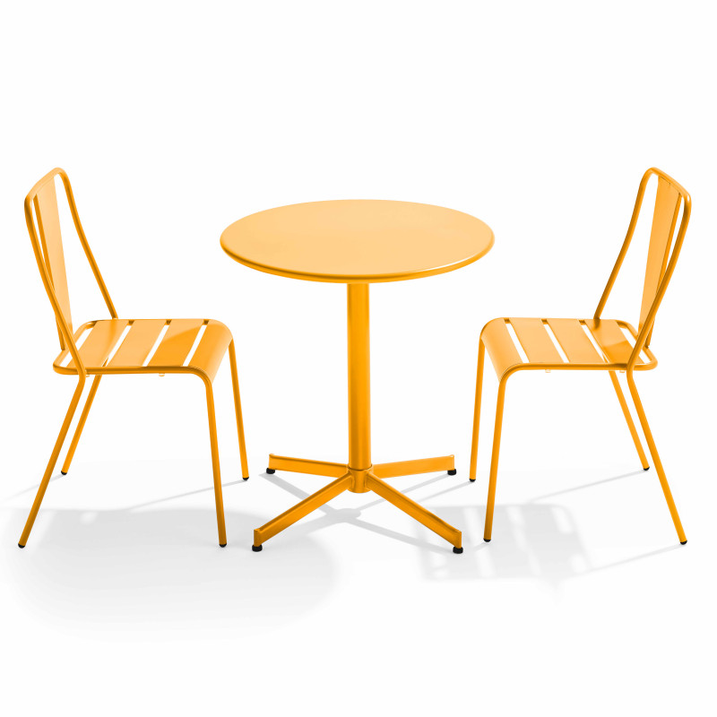 Ensemble table avec plateau rond inclinable et 2 chaises en métal