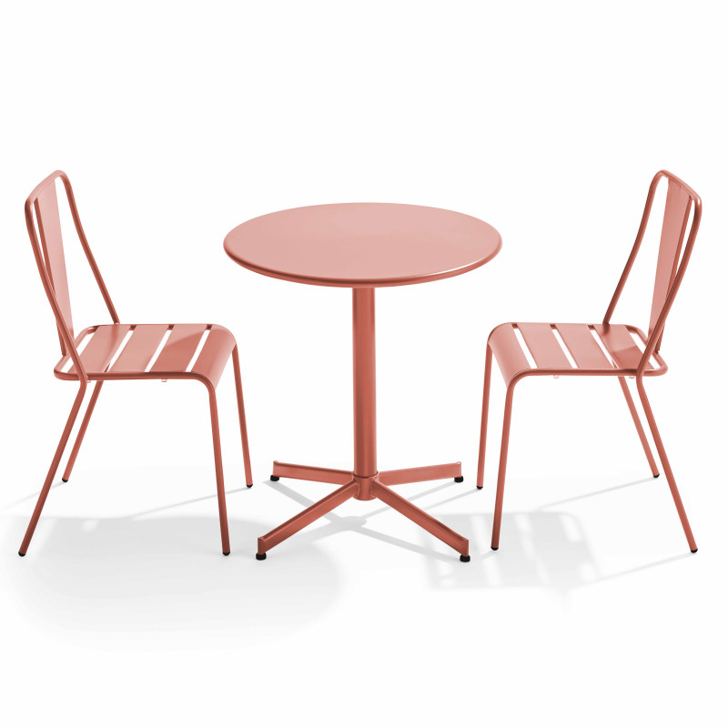 Ensemble table avec plateau rond inclinable et 2 chaises en métal