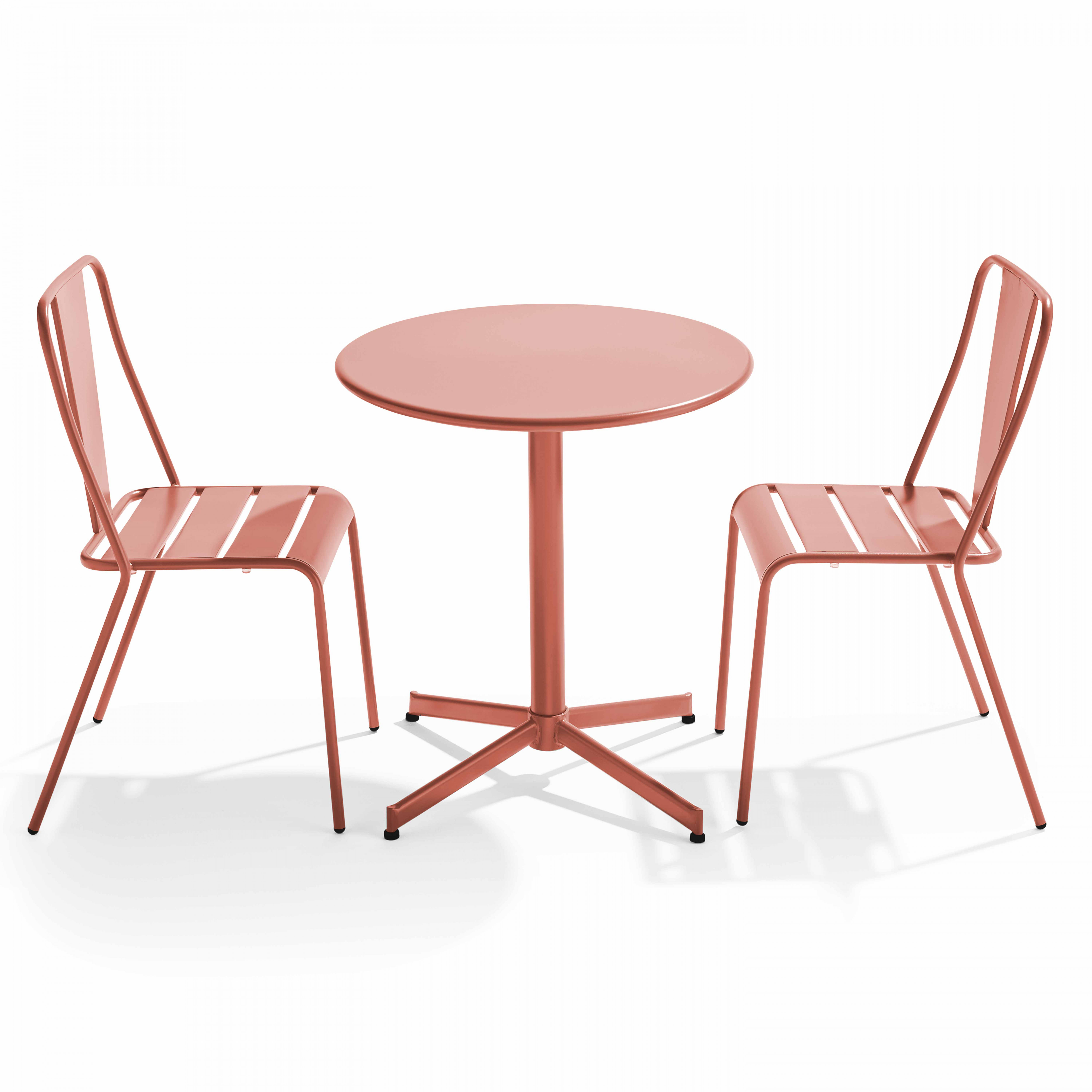 Table de terrasse bistrot ronde inclinable en métal Ø70 cm et 2 chaises