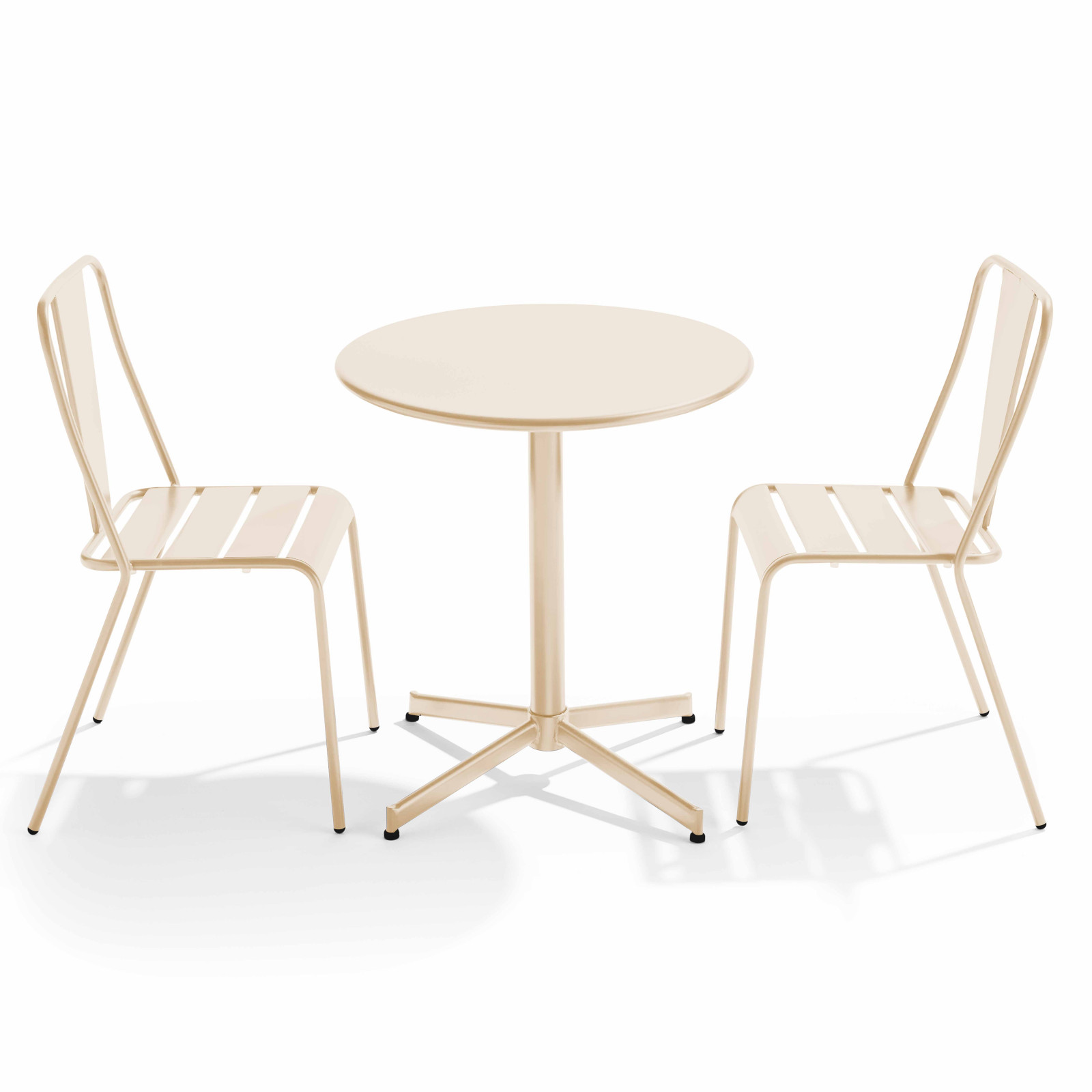 Ensemble table avec plateau rond inclinable et 2 chaises en métal