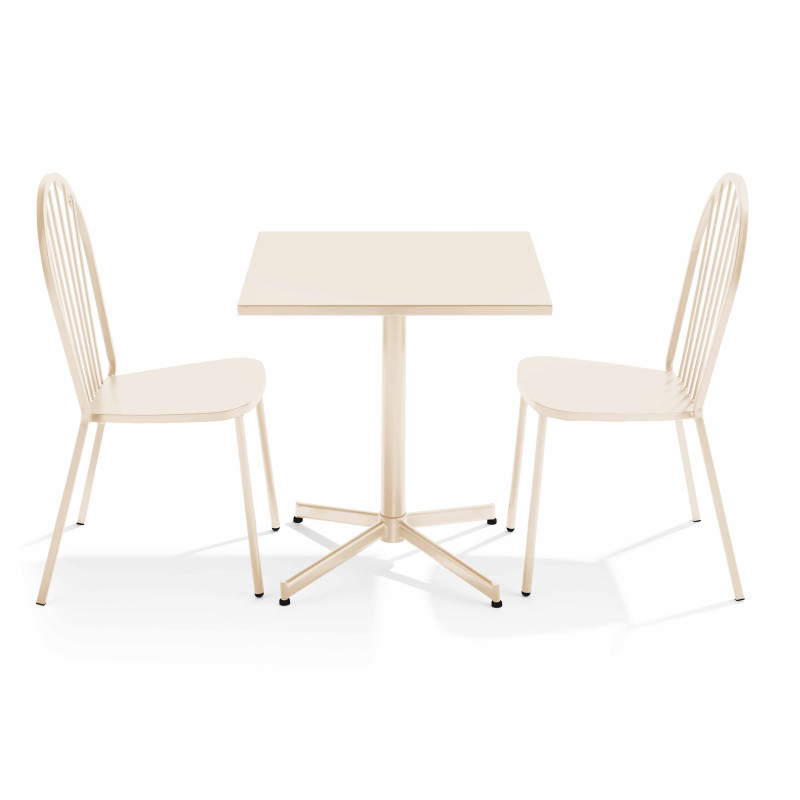 Ensemble table carrée 70 x 70 x 72 cm et 2 chaises bistrot