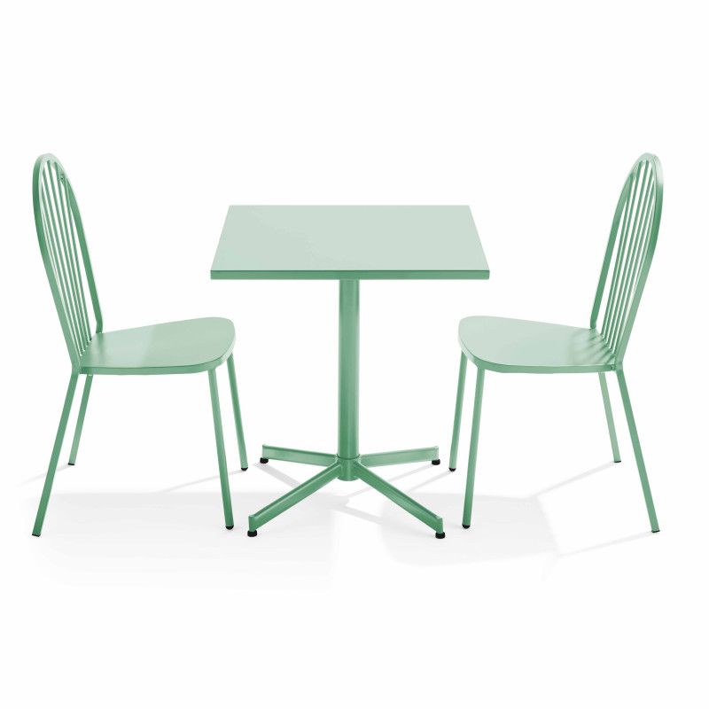 Ensemble table carrée 70 x 70 x 72 cm et 2 chaises bistrot