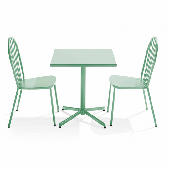 Table de terrasse bistrot carrée inclinable en métal 70x70 cm et 2 chaises | Mobeventpro