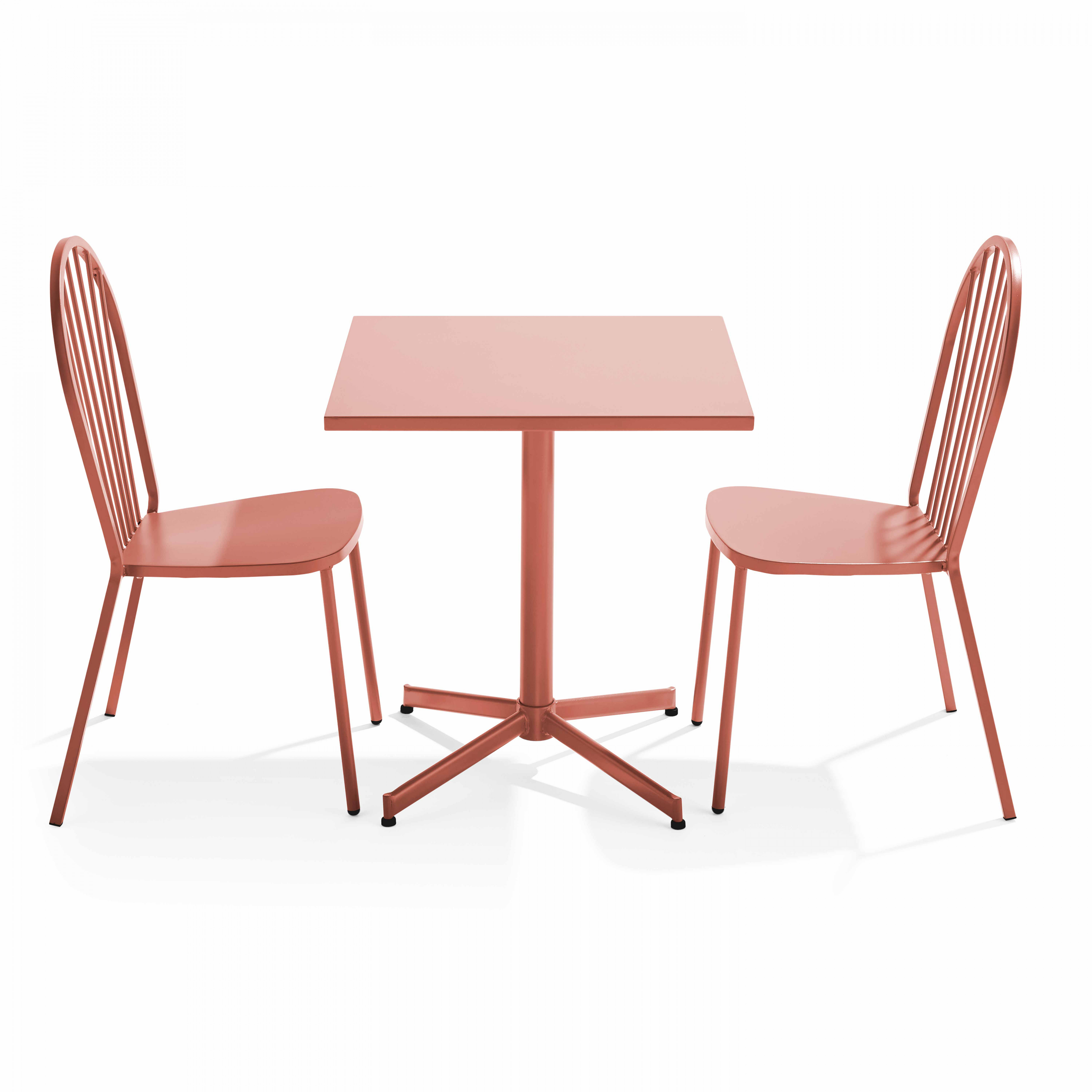 Table de terrasse bistrot carrée inclinable en métal 70x70 cm et 2 chaises