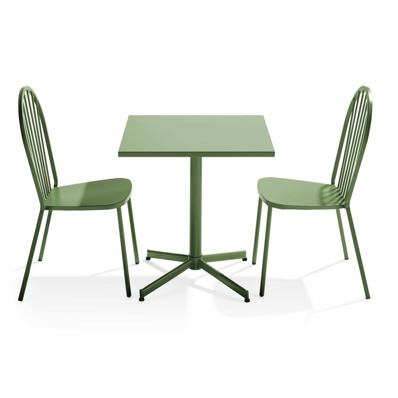 Ensemble table carrée 70 x 70 x 72 cm et 2 chaises bistrot