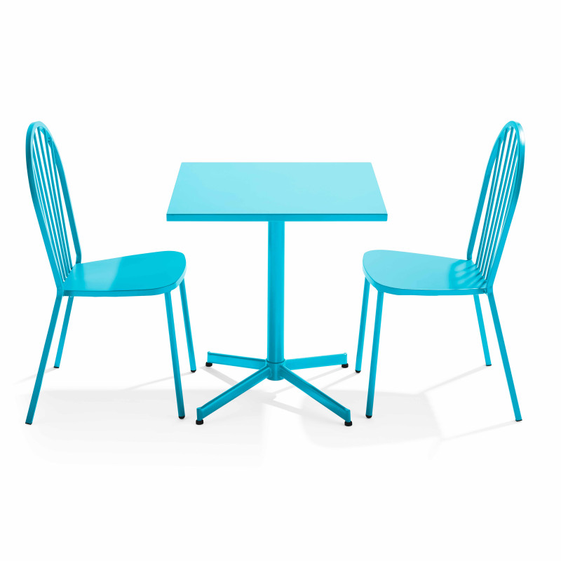 Ensemble table carrée 70 x 70 x 72 cm et 2 chaises bistrot