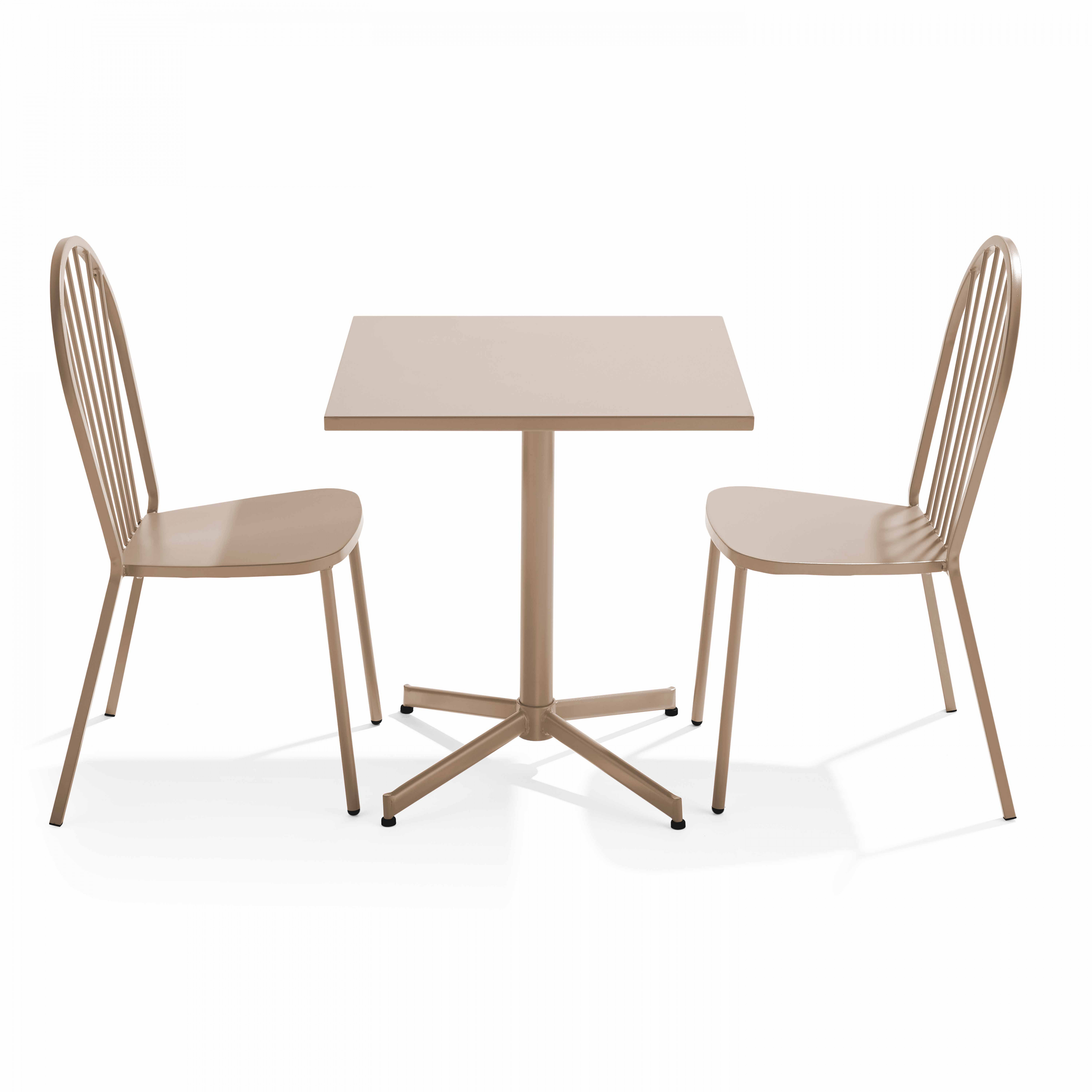 Table de terrasse bistrot carrée inclinable en métal 70x70 cm et 2 chaises
