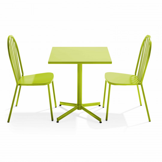 Ensemble table carrée 70 x 70 x 72 cm et 2 chaises bistrot