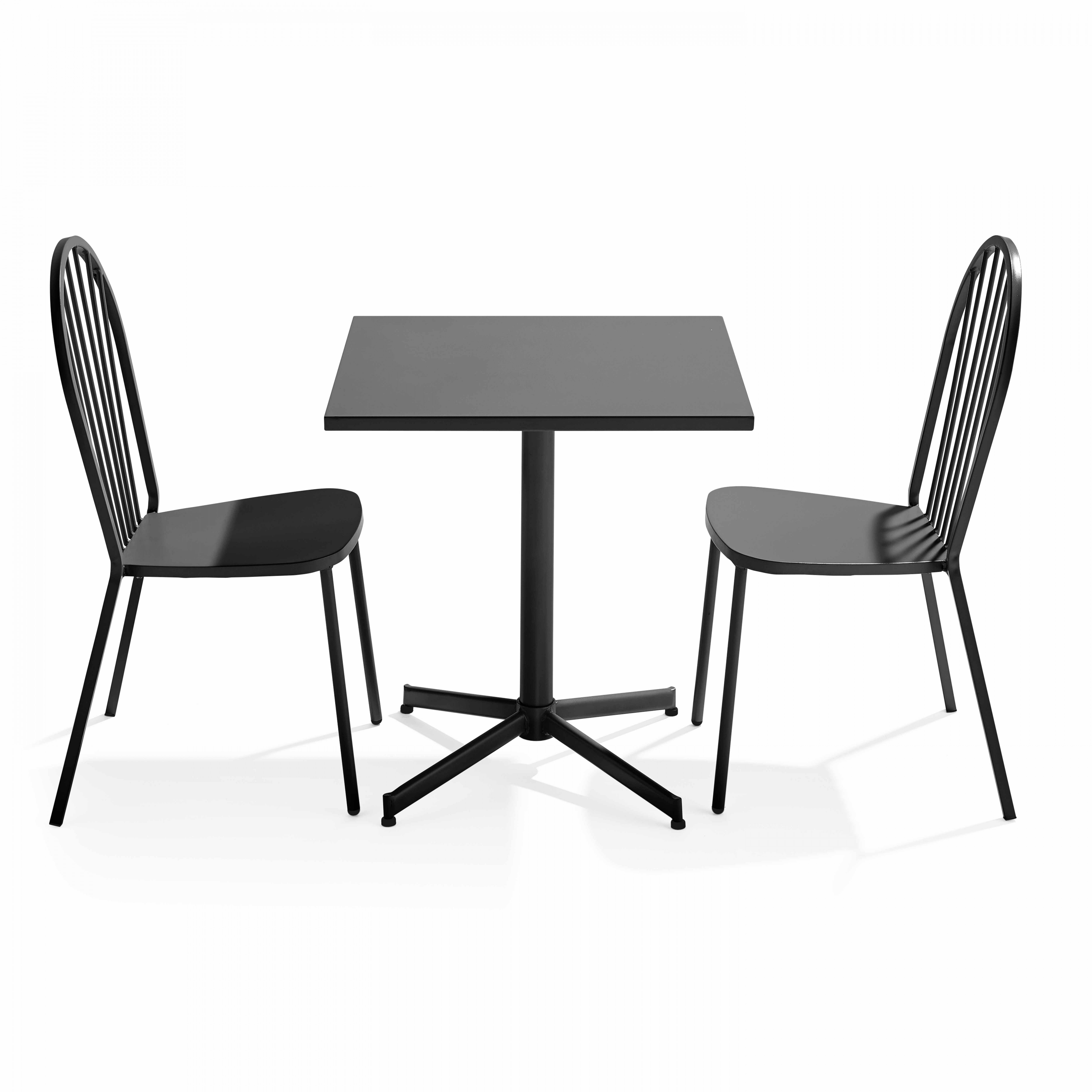 Table de terrasse bistrot carrée inclinable en métal 70x70 cm et 2 chaises