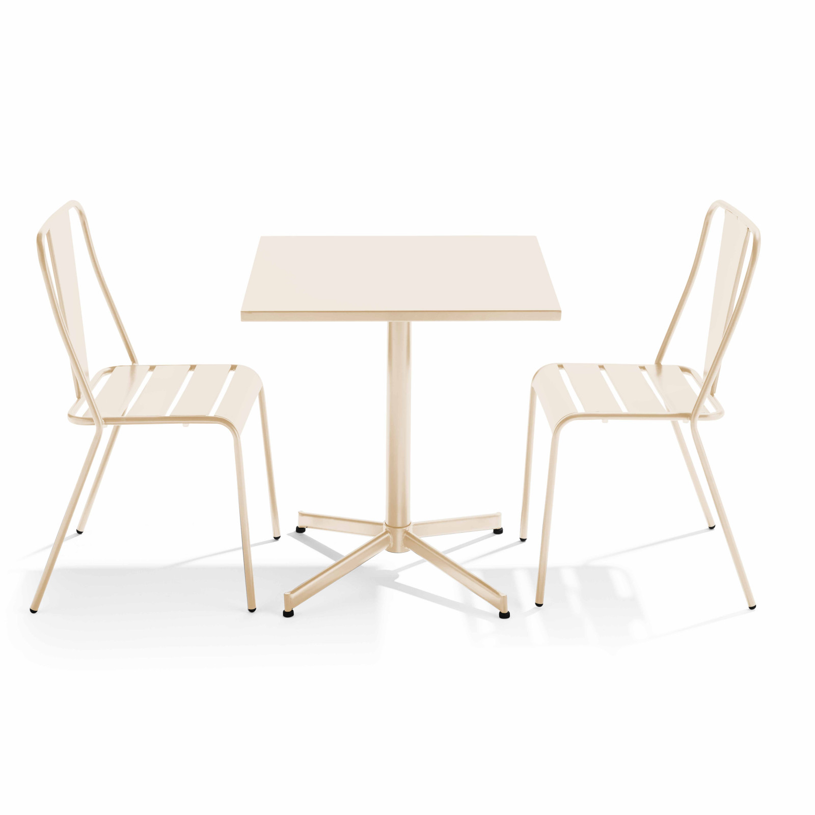 Ensemble table carrée inclinable 70 x 70 cm et 2 chaises en métal