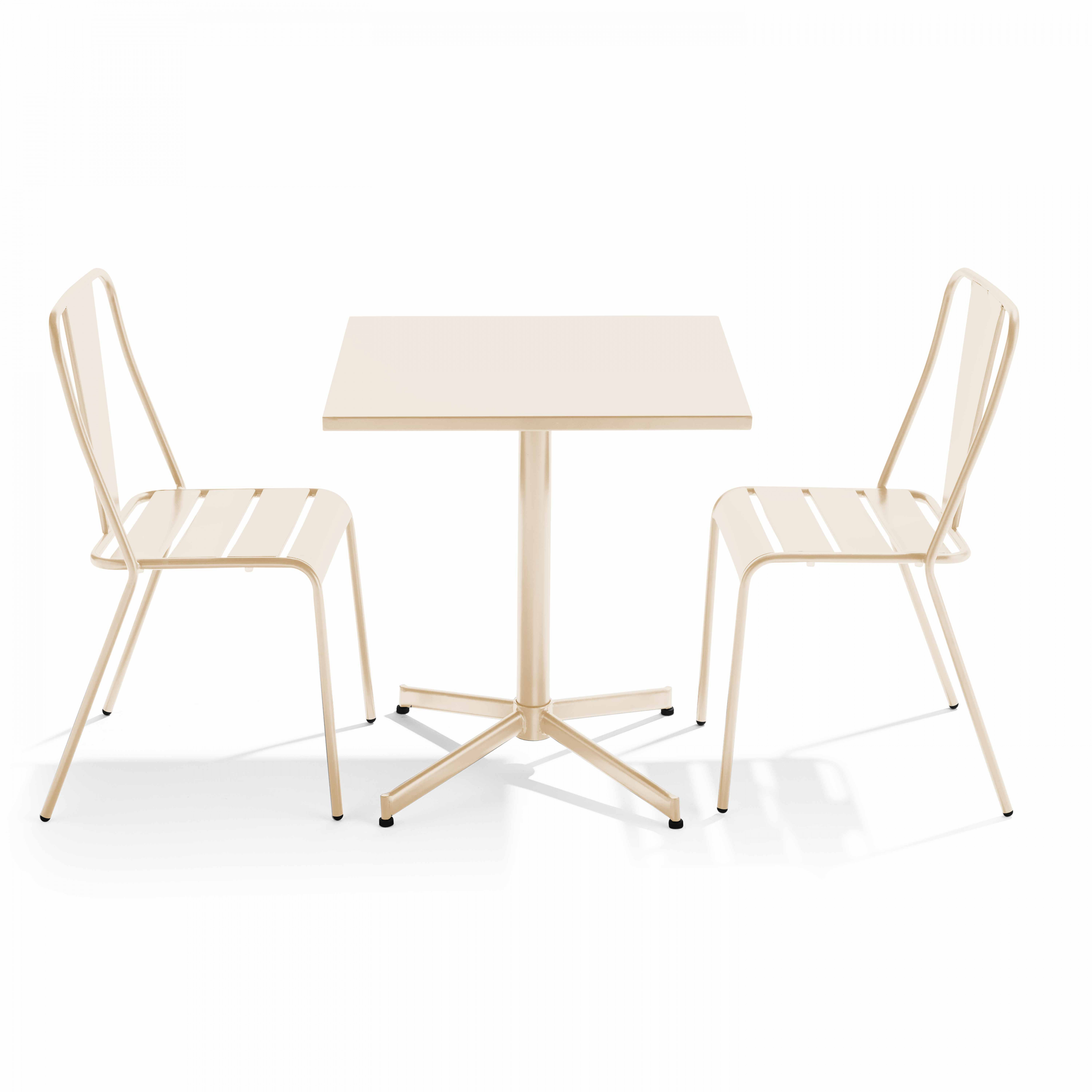 Table de terrasse bistrot carrée inclinable en métal 70x70 cm et 2 chaises