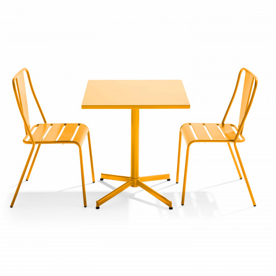 Ensemble table carrée inclinable 70 x 70 cm et 2 chaises en métal