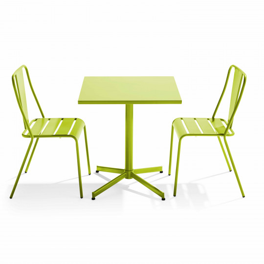 Ensemble table carrée inclinable 70 x 70 cm et 2 chaises en métal