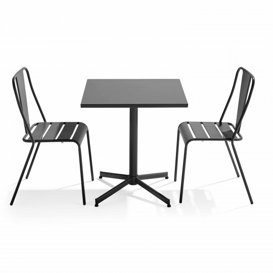 Ensemble table carrée inclinable 70 x 70 cm et 2 chaises en métal
