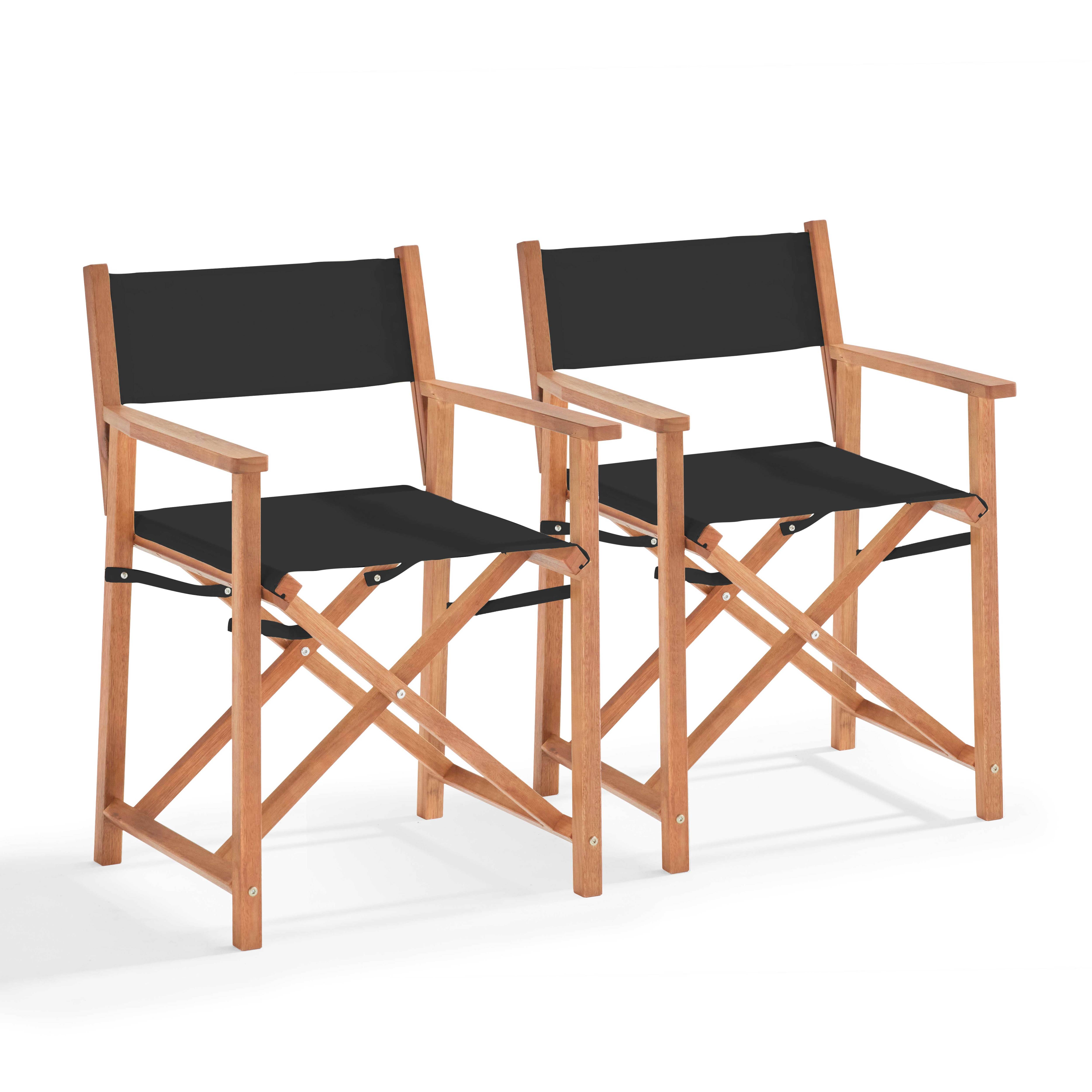 Chaises de terrasse de restaurant en bois d'eucalyptus FSC et textilène pliantes avec accoudoirs - Lot de 2
