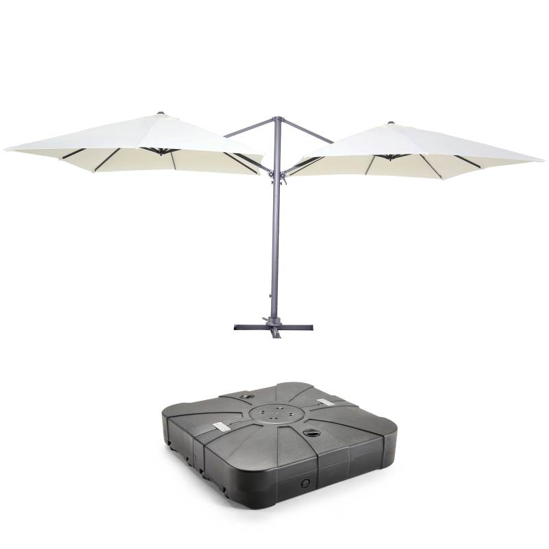 Ensemble double parasol déporté carré (3 x 3m) 250g/m² + dalle à lester sur roues 100L