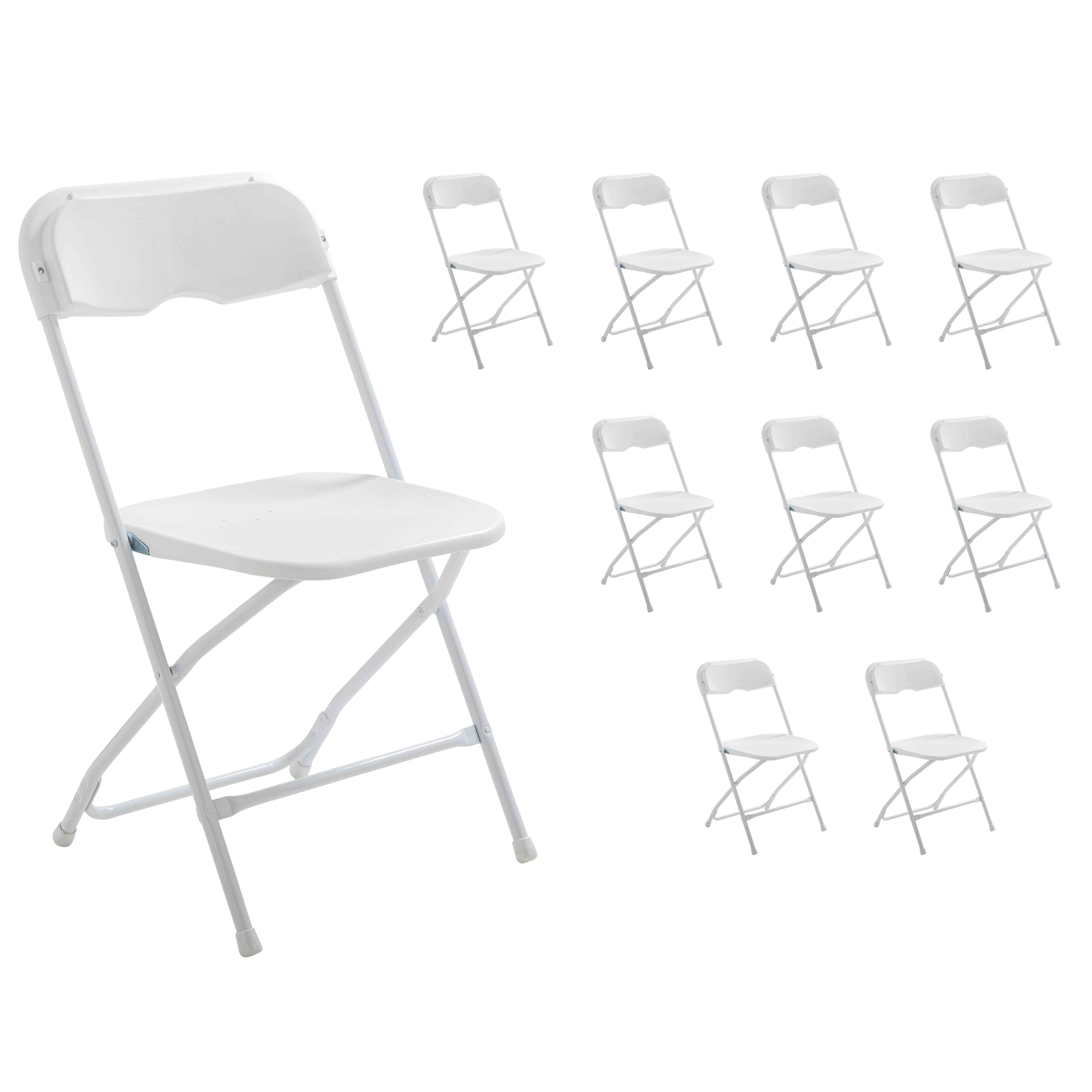 Chaises pliantes blanches de réception en plastique et métal - Lot de 10