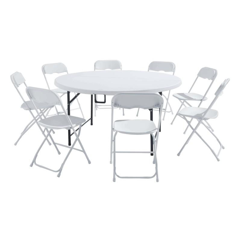 Table ronde et chaises pliantes 8 places 150cm PEHD