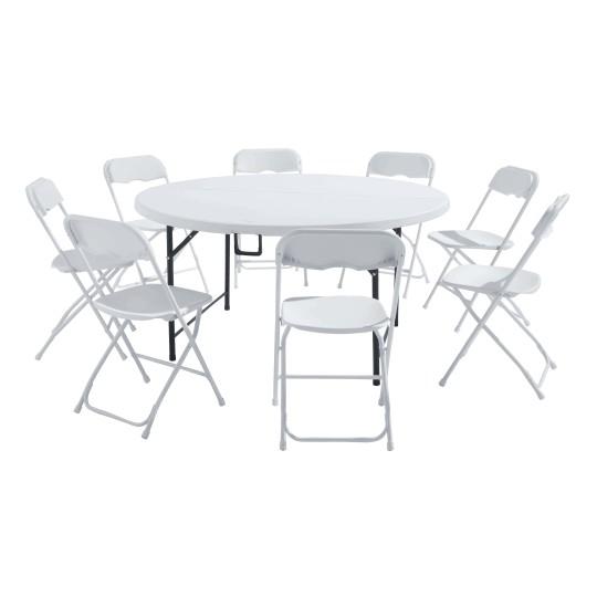Table ronde et chaises pliantes 8 places 150cm PEHD