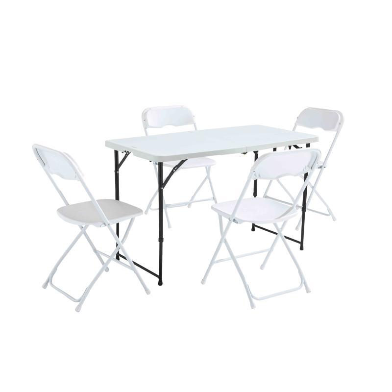 Table de 122 cm avec 4 chaises pliantes en PEHD blanc
