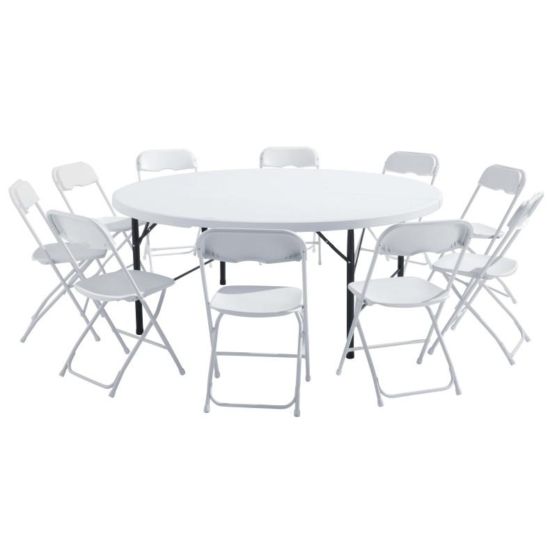 Table ronde et chaises pliantes 10 places 180cm PEHD