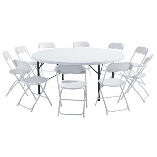 Table ronde et chaises pliantes 10 places 180cm PEHD