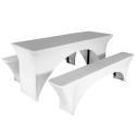 Nappe housse de table et bancs pliants en bois 8 places blanche